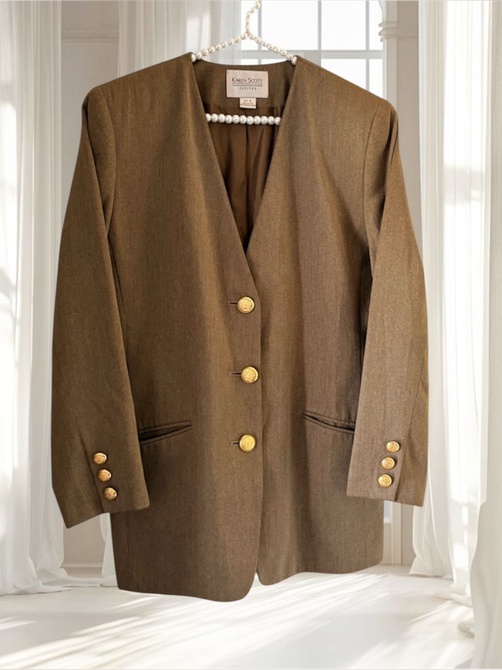 VTG Karen Scott Petites Brown Long Line Blazer Size 10